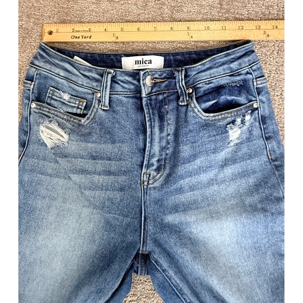 Mica Denim Jeans Womens 25 Blue Straight Leg Distressed Raw Hem High Rise‎